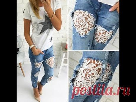 Способы превращения старых джинс в новые.  Способ№2:вставка гипюра
