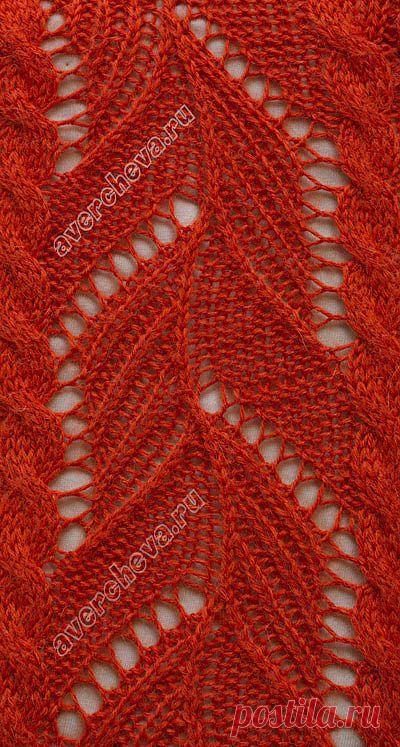 узор 133 ажурные листочки между жгутами | каталог вязаных спицами узоров