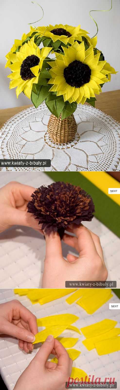 Очаровательный подсолнух из гофробумаги