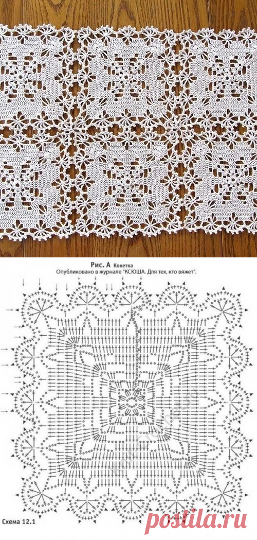 Красивый мотив для вязания салфетки, скатерти крючком