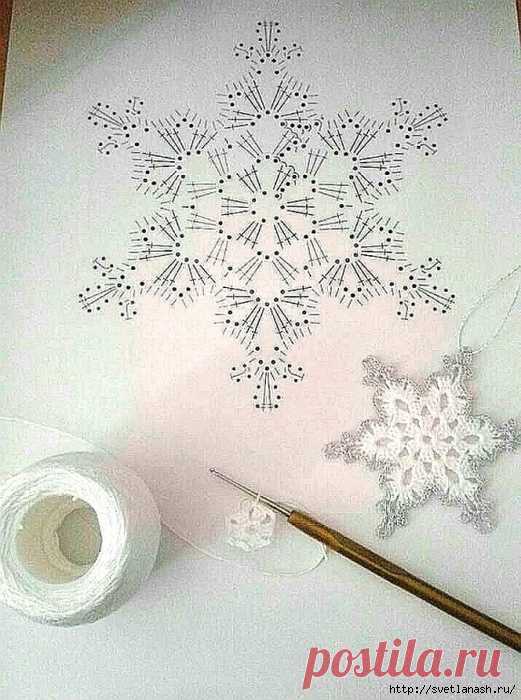 Снежинка крючком со схемой — HandMade
