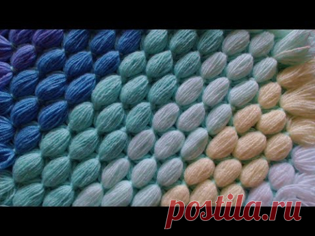 Pom pom blanket.  Diagonal blanket from your scrap balls of wool