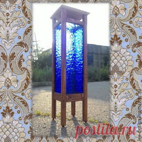 Купить Ловец снов. Тумба стеклянная - синий, тумба, ночник, светильник, напольный, стеклянный, деревянный