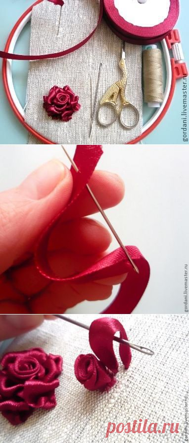 Роза. Вышивка лентами.