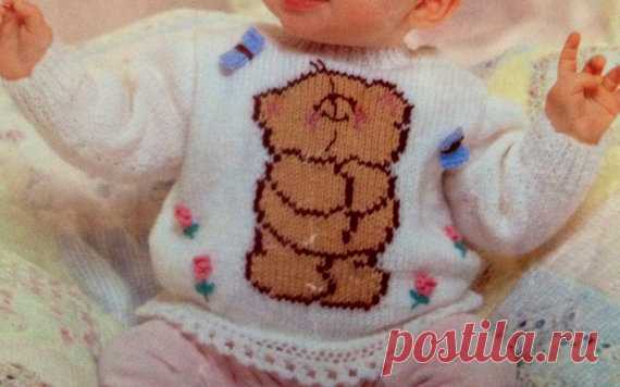 baby and toddler knitting pattern cute forever frends teddy bear jumpersin size 0-3 years 16-22 inch chest dk yarn This item is a PDF file of the knitting pattern for this really super cute little sweater.    The pattern calls for double knitting wool and 3.25 and 3.15mm needles. So sweet!    The pattern contains an intarsia chart. Sizes given are 0-6 months, 6-12 months, 1-2 years and 2-3 years.    The pattern will be available for download upon receipt of payment, for yo...