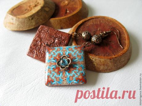 Купить Серьги из полимерной глины калейдоскоп - голубой, серьги ручной работы, серьги, подарок