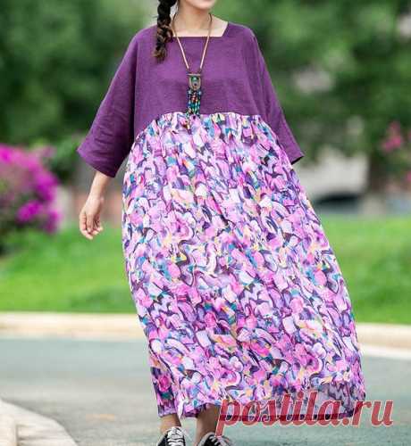 Women purple Maxi Dresses bat Sleeves dress Women's | Etsy 【Fabric】 Linen fabric, has excellent breathability, moisture absorption, refreshing and moisture removal.  【Cloth characteristics】 The solid color fabric is linen, the printed fabric is ramie, 3/4 sleeves, high waist, square collar, large swing, and pockets on both sides. season summer This dress is