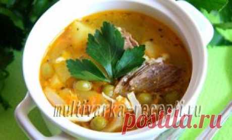 Суп с консервированным зеленым горошком и яйцами в мультиварке
