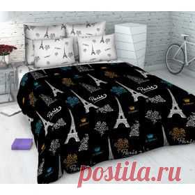 Купить Комплект постельного белья Евро Василиса 4234-1 "Парижский вечер" / бязь / черный с белым в Пензе, цена / Интернет-магазин "Vseinet.ru"
