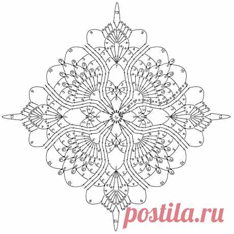 Филигранный квадрат крючком + Скатерть из него - Схема | Наталья Ач | Дзен
