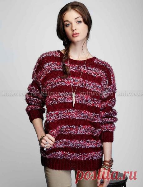 Пуловер спицами с полосами из пряжи букле на knitweek.ru