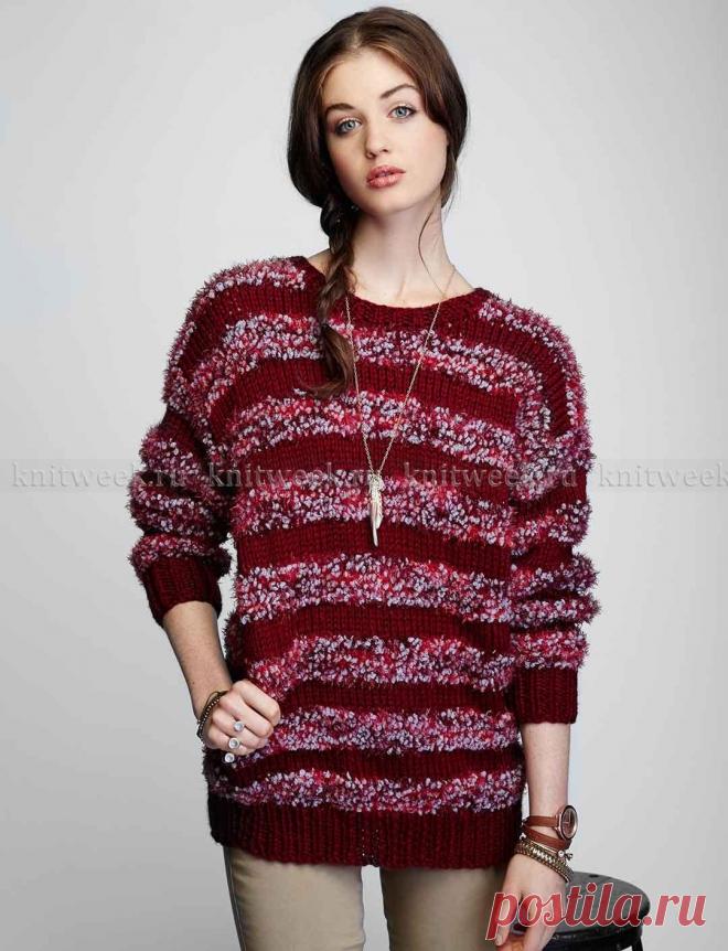 Пуловер спицами с полосами из пряжи букле на knitweek.ru