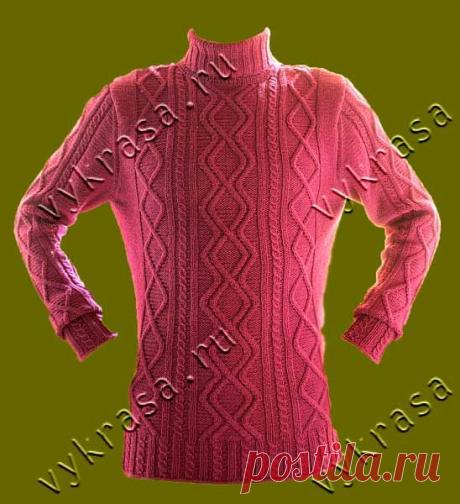 мужской свитер в аранском стиле,подробнейшее описание