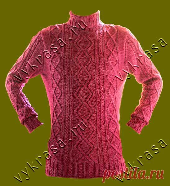 мужской свитер в аранском стиле,подробнейшее описание