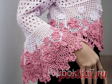 Кардиган с отделкой ирландским кружевом. | Клубок