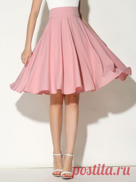 Pink High Waist Midi Skater Skirt - Choies.com