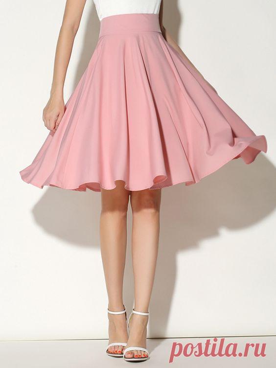 Pink High Waist Midi Skater Skirt - Choies.com