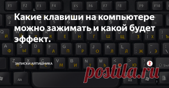 Какие клавиши на компьютере можно зажимать и какой будет эффект. Почти каждую клавишу на клавиатуре можно зажать и наблюдать какой-то эффект.
Попробую вам рассказать простым языком какие клавиши можно зажимать, и что будет.
Любую буквенную-цифровую клавишу (и пробел)  можно зажать, это все знают — и буквы будут печататься.
Клавиши Ctrl, Alt, Shift, Fn, Windows — можно зажимать для использования горячих клавиш.