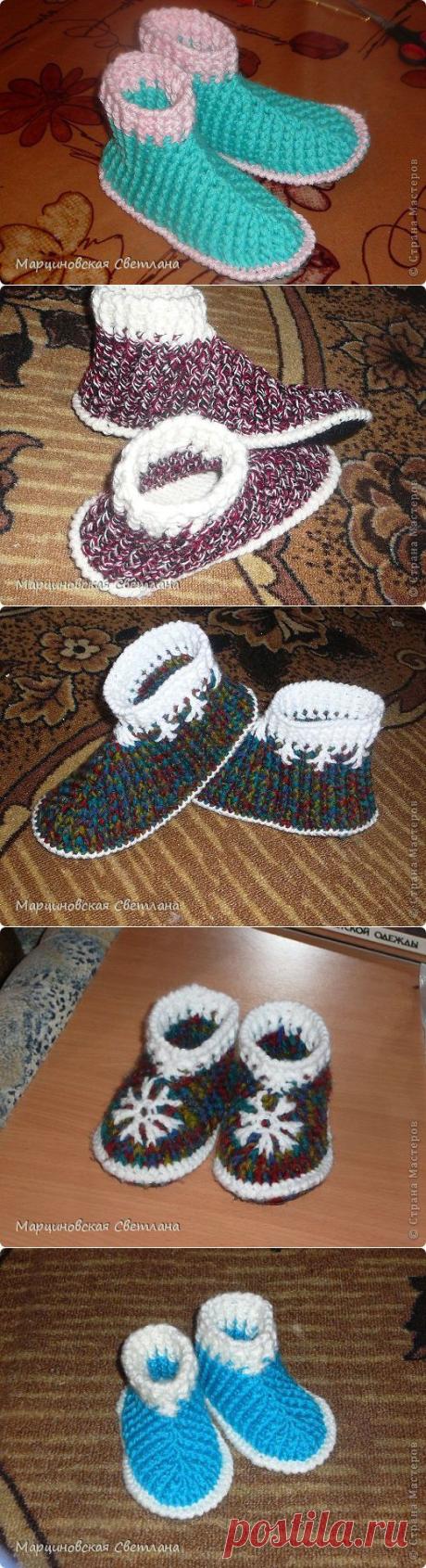 МК тёплых тапочек крючком..