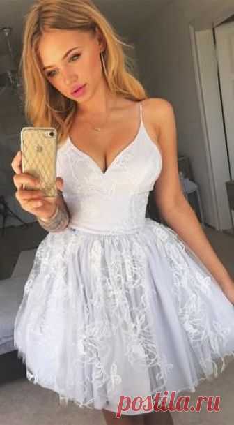 modest spaghetti straps grey lace homecoming dresses short, a line short prom party dress for teens #homecomingdress