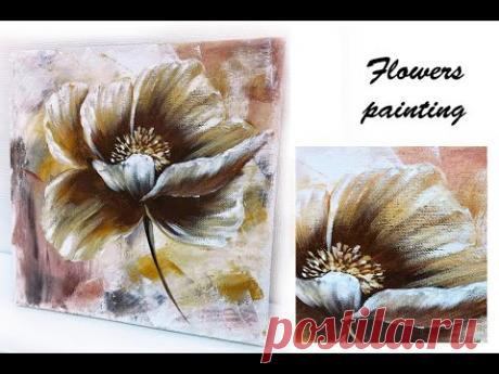 How to paint a Flower on canvas/ Demo /Acrylic Technique on canvas by Julia Kotenko