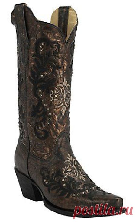 Corral® Women's Bronze/Black w/Cream &amp; Black Embroidery &amp; Studs Snip Toe Western Boots | Cavender's