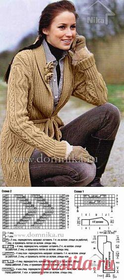 Бежевый вязаный кардиган спицами