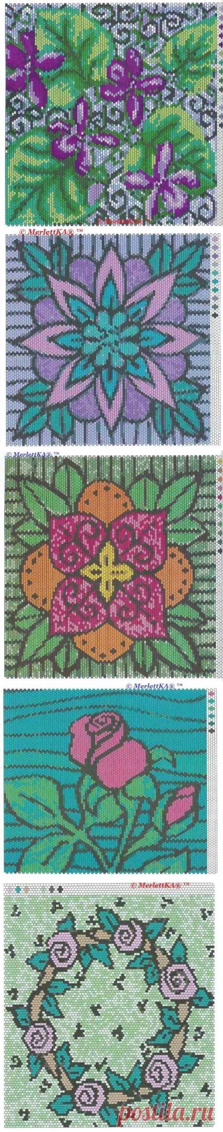 Бисер - 11 орнаментарных и цветочных схем для ткачества и вышивки