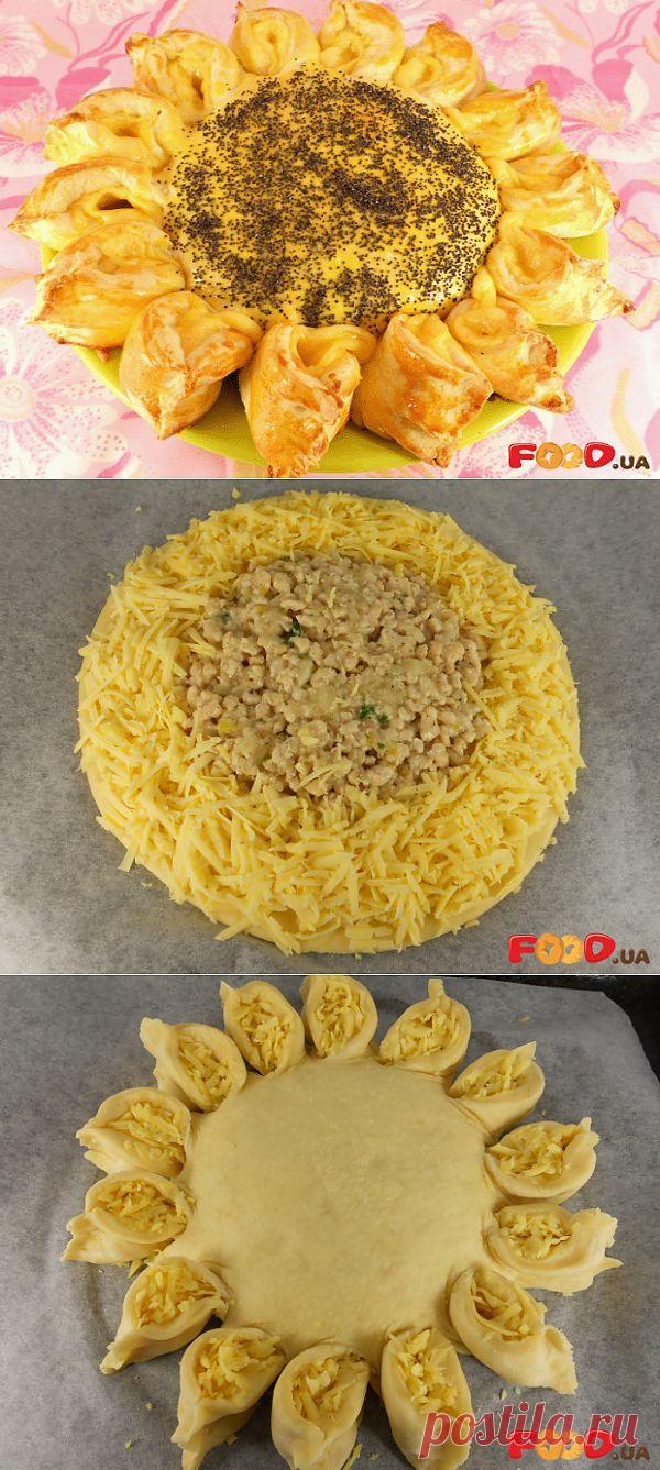 обалдено красивый пирог с мясом и сыром "Подсолнух".