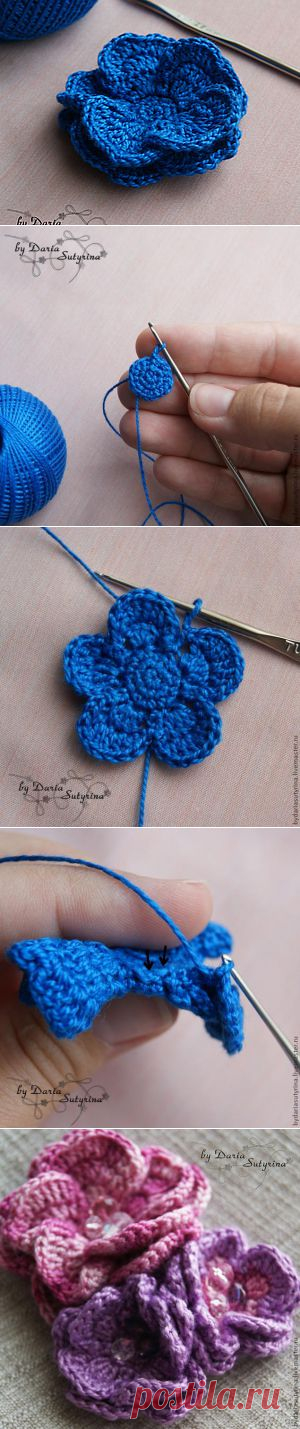 Объемный вязаный цветок крючком МК - Ярмарка Мастеров - ручная работа, handmade
