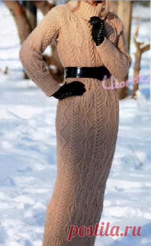 Длинное зимнее платье спицами - Описание вязания, схемы вязания крючком и спицами | Узорчик.ру