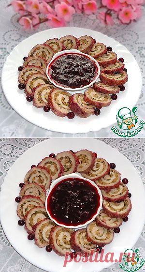 Мясные рулетики с грибами в брусничном соусе - кулинарный рецепт