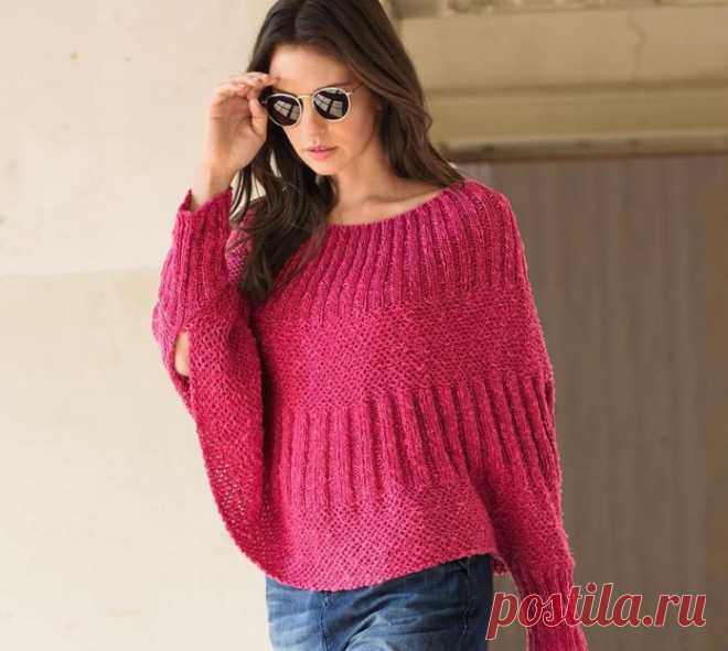 Свободный джемпер-пончо спицами &raquo; Женский Мир