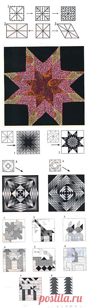 Озорные лоскутки - сайт о Kroykirе и лоскутному шитью - Узоры, выполняемые по видоизмененным сеткам. Сюжетные узоры. Узор «Звезда Вифлеема»