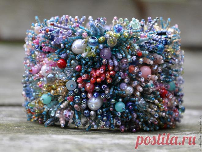 Купить Браслет Коралловый риф - жемчуг, морская волна, природа, мох, браслет, рыбка, волна