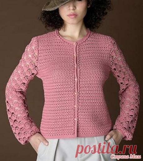 Элегантный жакет с ажурными рукавами. Крючок. Let’s knit series NV80566 2018