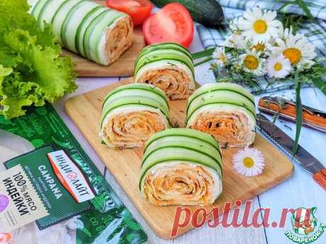 Рулет из лаваша с ветчиной и огурцом Кулинарный рецепт
