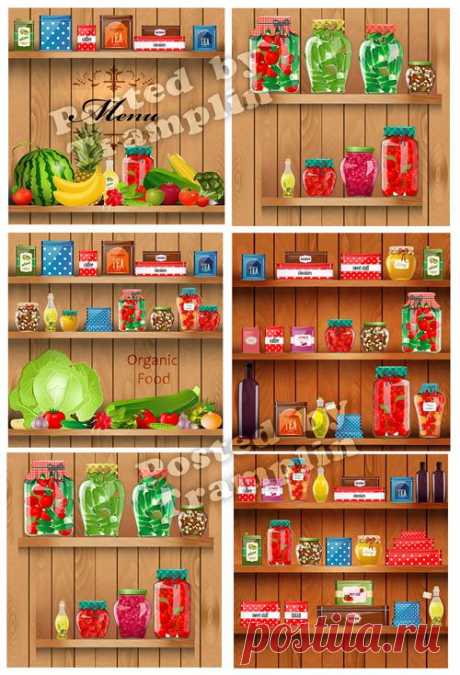 Деревянные полки и еда в векторе - Векторный клипарт - Все для Фотошоп - Рамки для  бесплатно