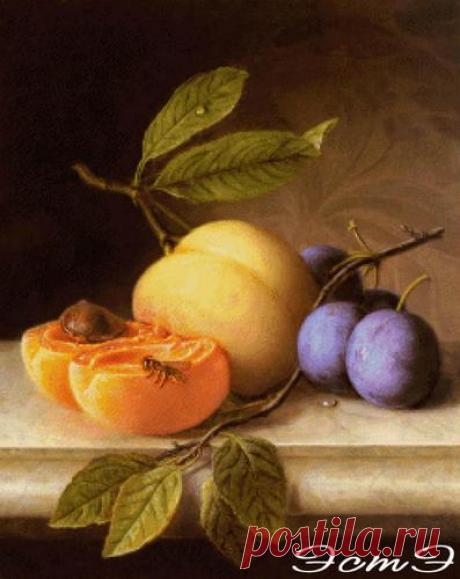 Натюрморт с персиками и черносливом