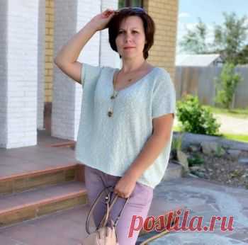Женский топ (футболка) спицами,  Вязание для женщин Автор: Ирина @spider_knit От автора: На Урал пришла жара и мне срочно стала нужна вот такая распашонка. Связалась быстро. Буквально несколько вечеров по