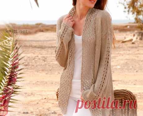 Кардиган спицами из льна и хлопка | knitt.net | Все о вязании