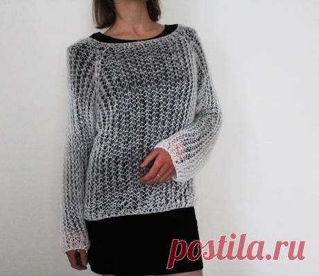 Knitted sweater sweater white mohair sweater hand knit | Etsy