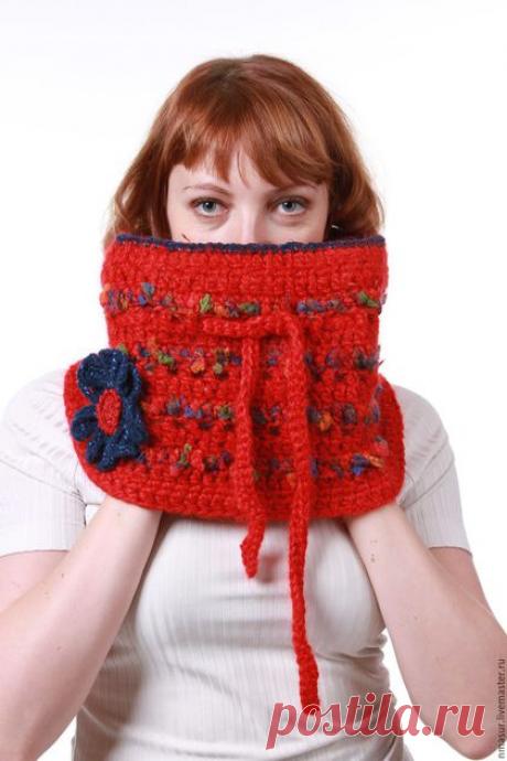 Купить Снуд из мохера &quot;Красный-прекрасный&quot; - ярко-красный, однотонный, снуд, снуд вязаный