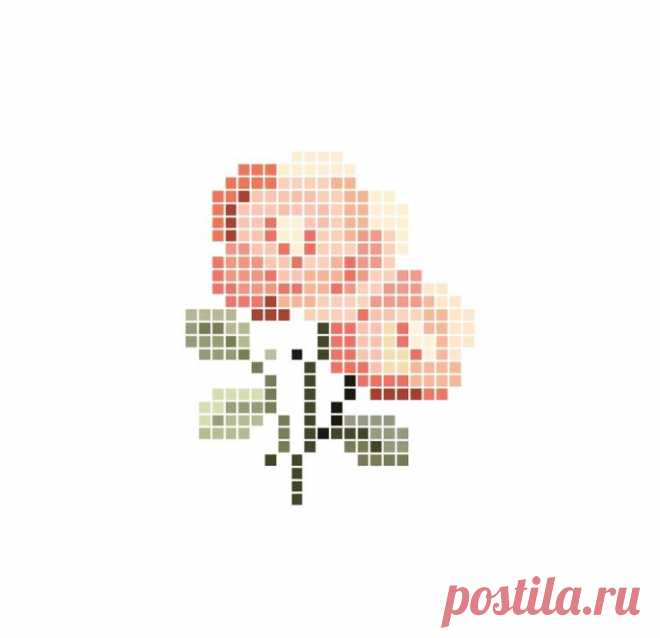 a cross - stitch rose is shown in the shape of a pixellated pattern on a white background