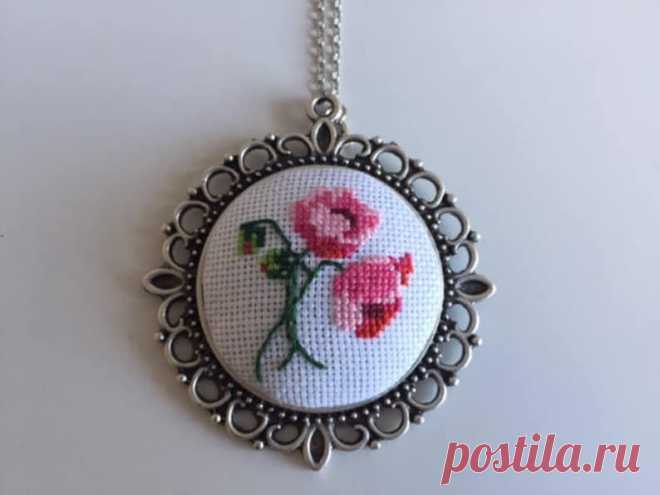 Cross Stitch Lover Gift / Collar de punto de cruz de amapola - Etsy Chile