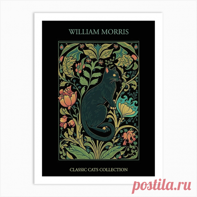 William Morris Cats Collection Black Background Green Leaves Art Print Fine art print using water-based inks on sustainably sourced cotton mix archival paper.
• Available in multiple sizes 
• Trimmed with a 2cm / 1