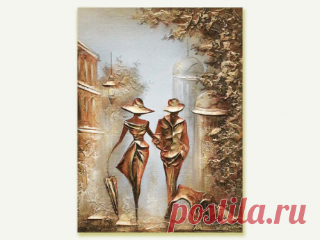 Walking Around the Streets - Original Painting Oil on Canvas Impasto Wall Art , Framed Gold Painting , Unique gift , Holiday Original Gift Walking Around the Streets - Original Painting Oil on Canvas Impasto Wall Art , Framed Gold Painting , Unique gift , Holiday Original Gift Painting framed and ready to ship! It could be grate gift for yourself, relatives or friends :)  🎁Black Friday and Holidays is almost here and I
