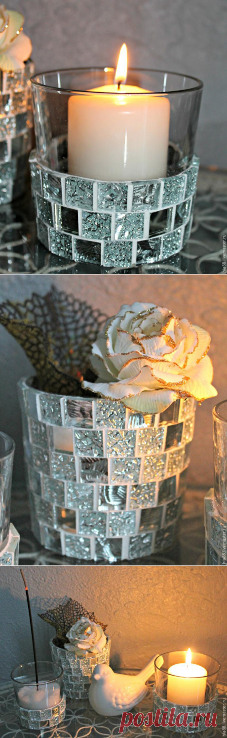 Декорируем стеклянные подсвечники мозаикой