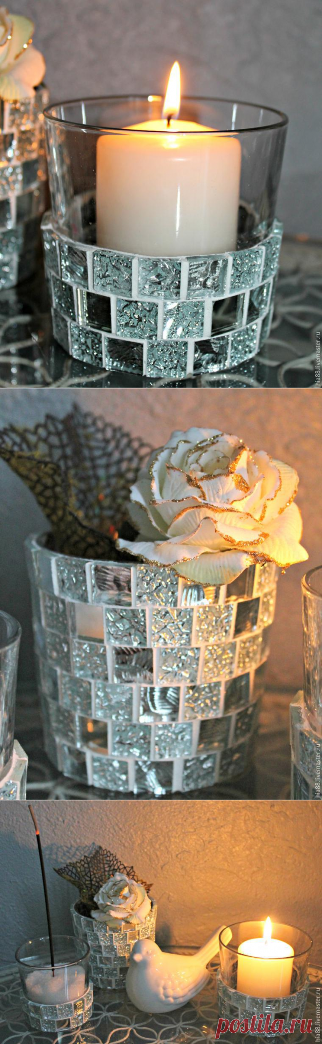 Декорируем стеклянные подсвечники мозаикой