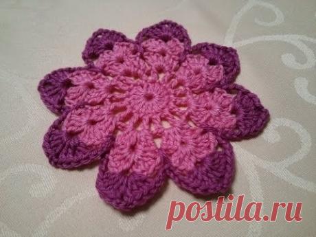 Crocheted flower motif no  14 - YouTube